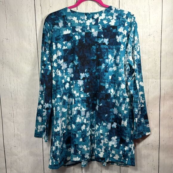 J Jill Pure Jill Cotton Stretch Pocket Blue White Long Sleeve A Line Top Size XL - Picture 12 of 14
